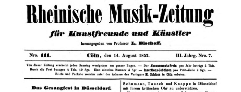 zeitungskopf rheinische musikzeitung 14.8.1852
